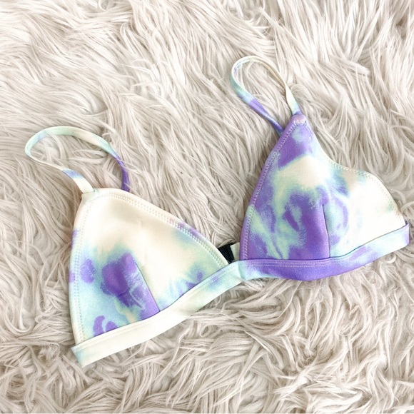 Triangl Catia Purple Blue White Tie Dye Neoprene Triangle Bikini Top - Picture 1 of 5